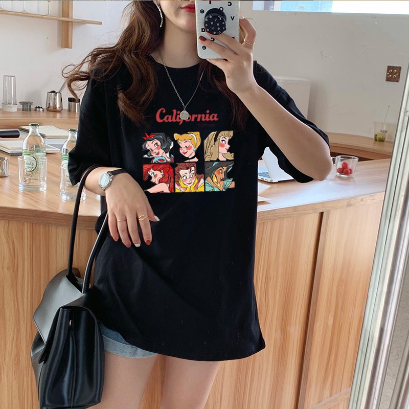 Cartoon Print T-shirt Oversize Atasan Kaos Lengan Pendek Wanita