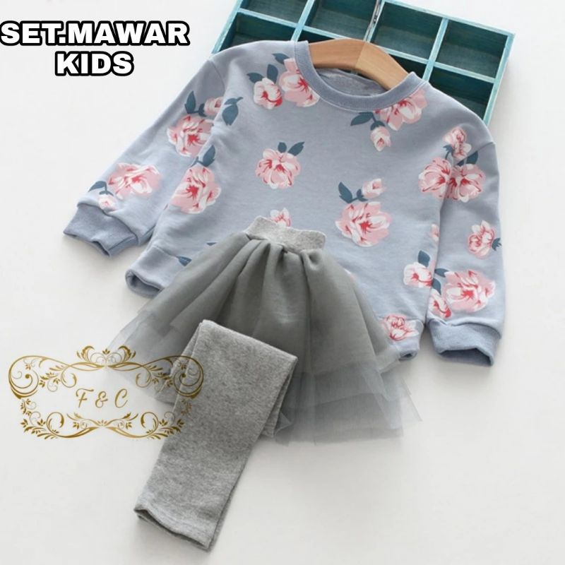 SET ROK CELANA KID ANAK MAWAR, BABYTERRY, TILE, SETELAN