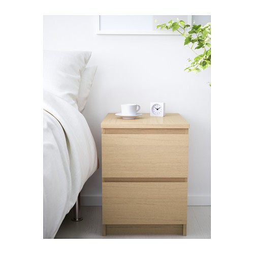 MALM Lemari 2 laci hitam - kayu ash - kayu oak