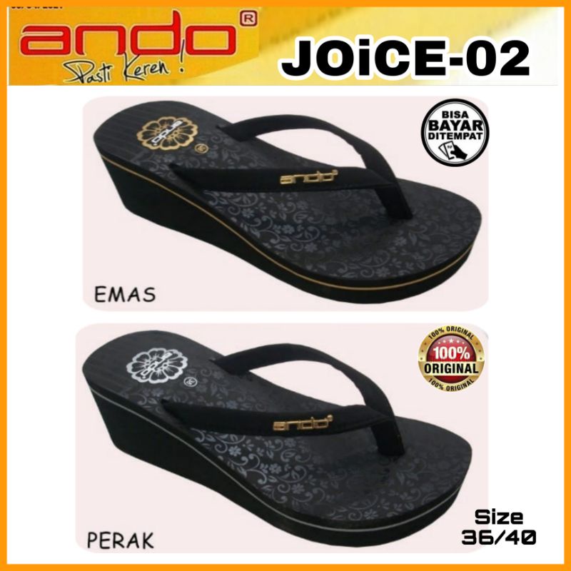 Sandal Jepit Hak Tinggi 6 cm Cewek Kekinian Asli Original Ando Joice Wedges Hitam Size 36-40 Premium Berkualitas