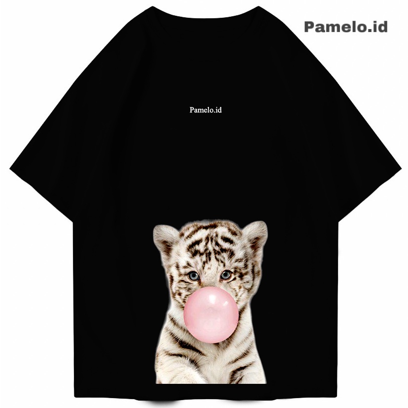 Pamelo id Kaos Distro Tiger BubleGum for Unisex/Kaos Oblong/T-shirt/Kaos Katun/Kaos Casual Gambar Besar/Kaos Oversize