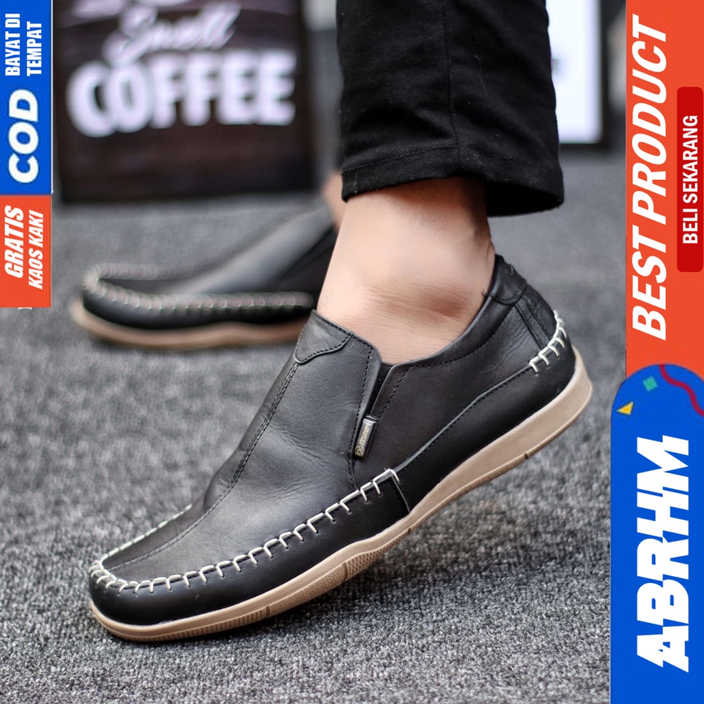 Sepatu Formal Hitam Pantofel Kulit Asli Kerja Pria ABRHM DIVOC