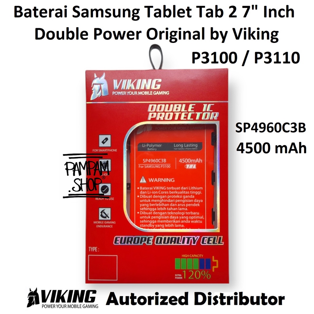 Baterai VIKING Double Power Original Samsung Galaxy Tablet Tab 2 P3100 P3110 7&quot; Inch SP4960C3B Batre Batrai Battery Inchi