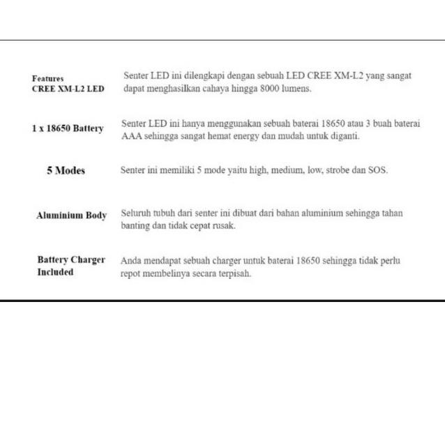 ➷ PROMO Senter LED Tactical Cree XM-L2 8000Lumens Fullset / Paket Komplit Senter XM-L2 ❇