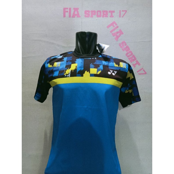 BAJU BADMINTON YONEX BIRU MUDA CORAK KUNING