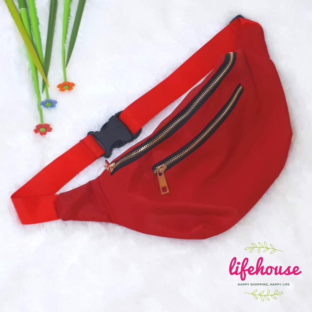 TAS PINGGANG WANITA WAIST BAG RED MERAH ELEGANT MURAH