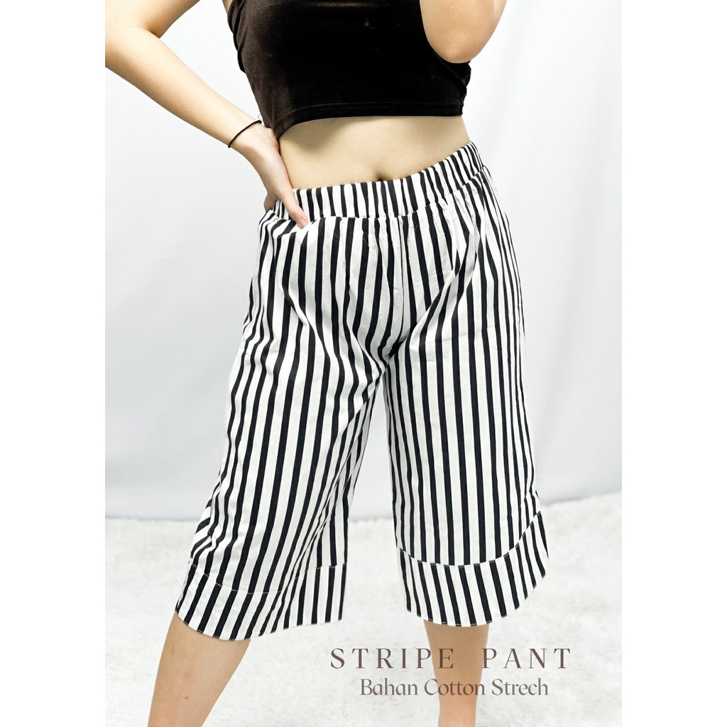 HOPYLOVY - Celana Bahan Wanita Stipe Pant Pinggang Karet Vita Original Adem