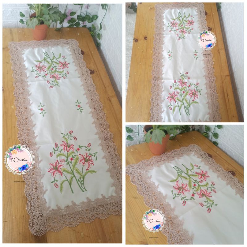 TAPLAK MEJA TAMU PERSEGI BORDIR IMPORT / TAPLAK MEJA TAMU / TAPLAK MEJA / TAPLAK / TERATAI MERAH