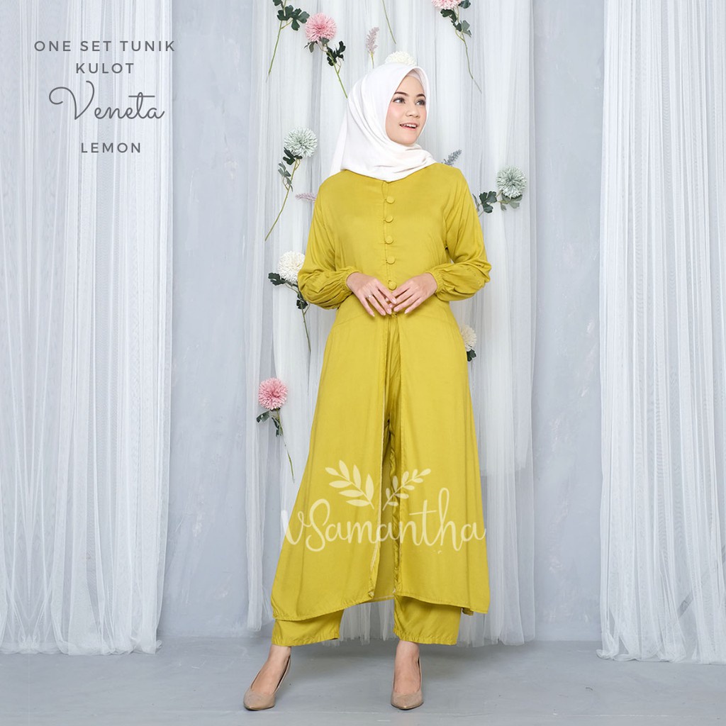 Nanoystore Official - Setelan Tunik Kulot Polos Terbaru Veneta Bahan Rayon Adem Warna Lemon