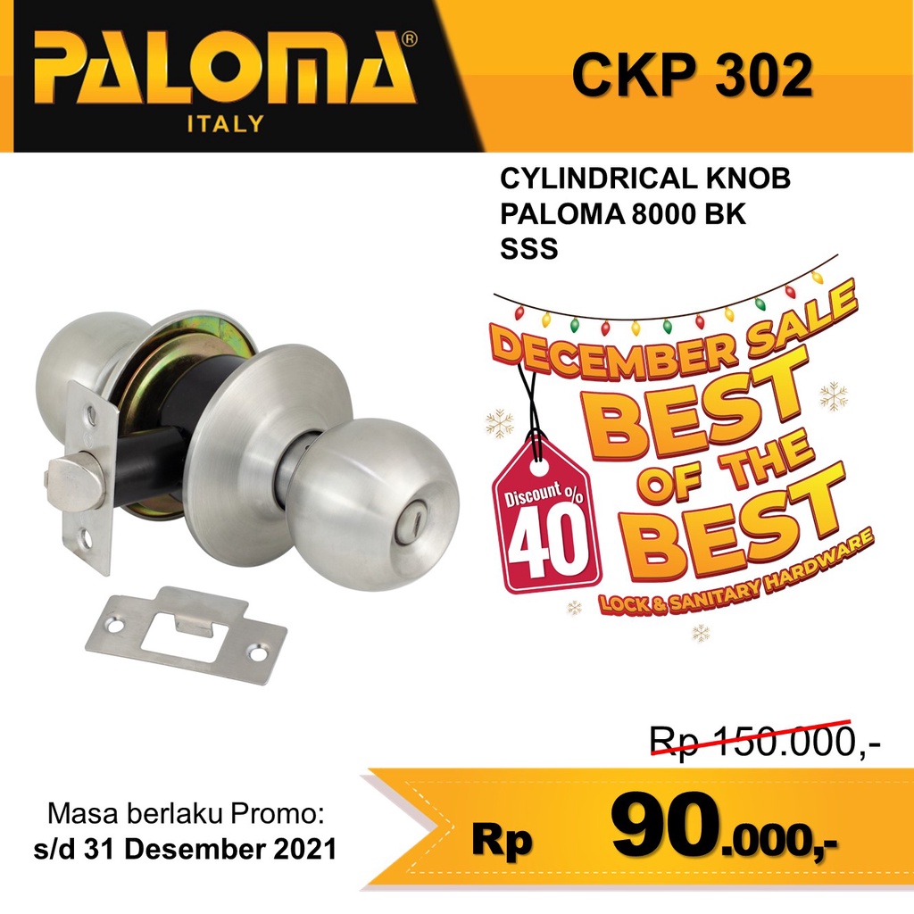 Kunci Pintu Silinder Knob Kunci Pintu Kamar Mandi PALOMA CKP 302 8000 BK SSS
