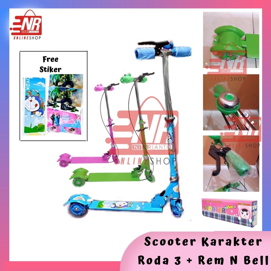 Scooter Anak Roda 3 / Scooter Anak Karakter / Scooter Plus Bel dan Rem