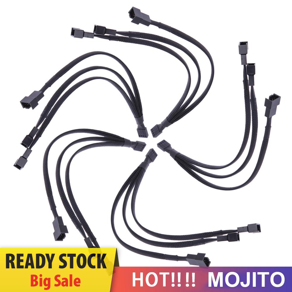 MOJITO 4 pin PWM Fan Cable 1 to 3 ways  Splitter Black Sleeved Extension Cable