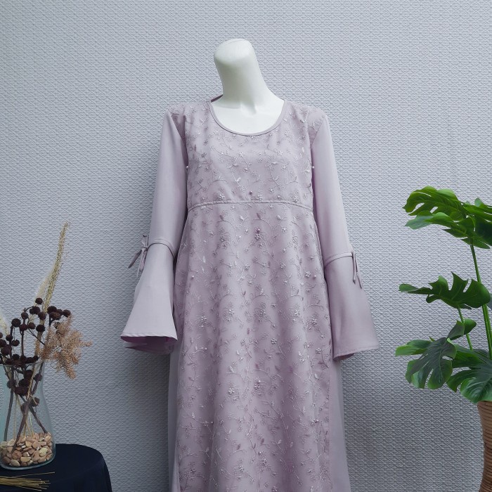 PREMIUM GAMIS BROKAT WANITA BIG SIZE JUMBO 2L, 3L, 4L WARNA UNGU PASTEL - 2L (XXL)