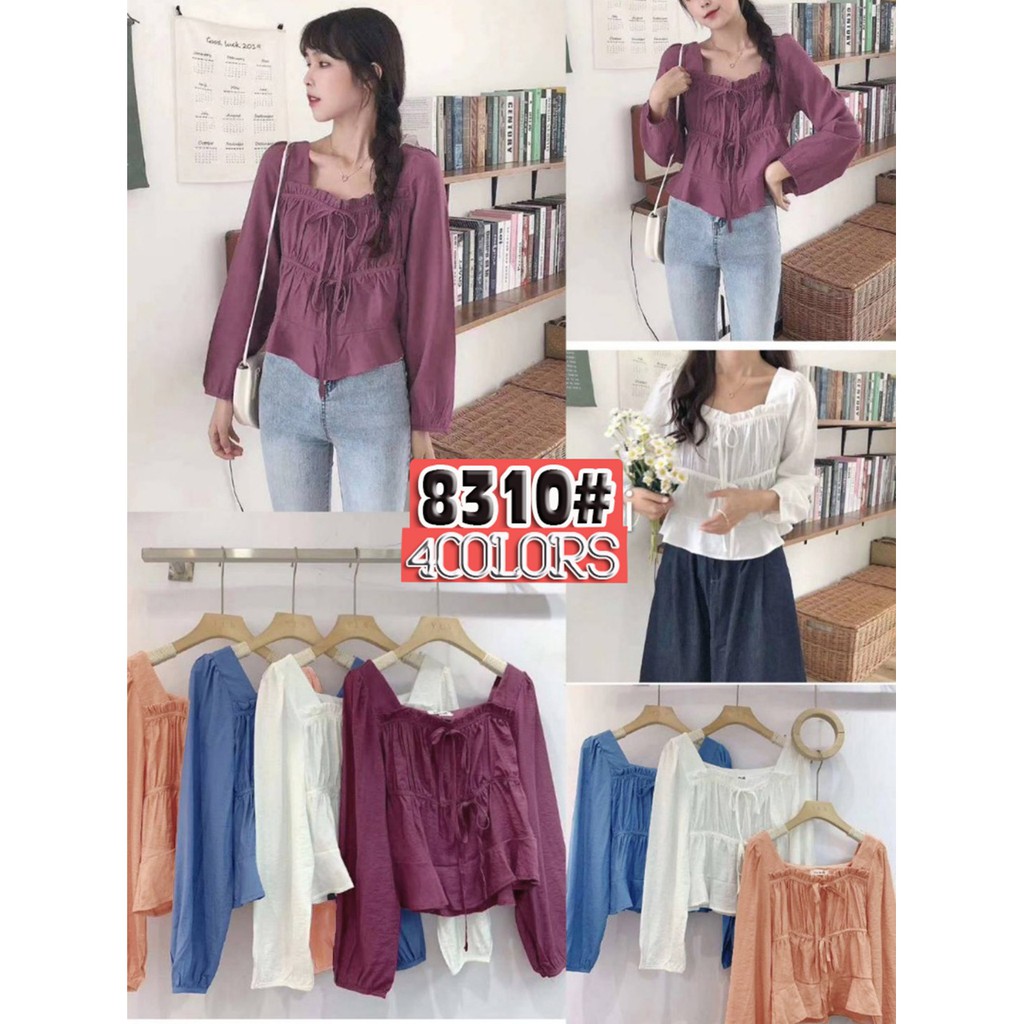 BLOUSE WANITA ELEGANT PITA LENGAN PANJANG #8310 SALEM BLUE WHITE PURPLE