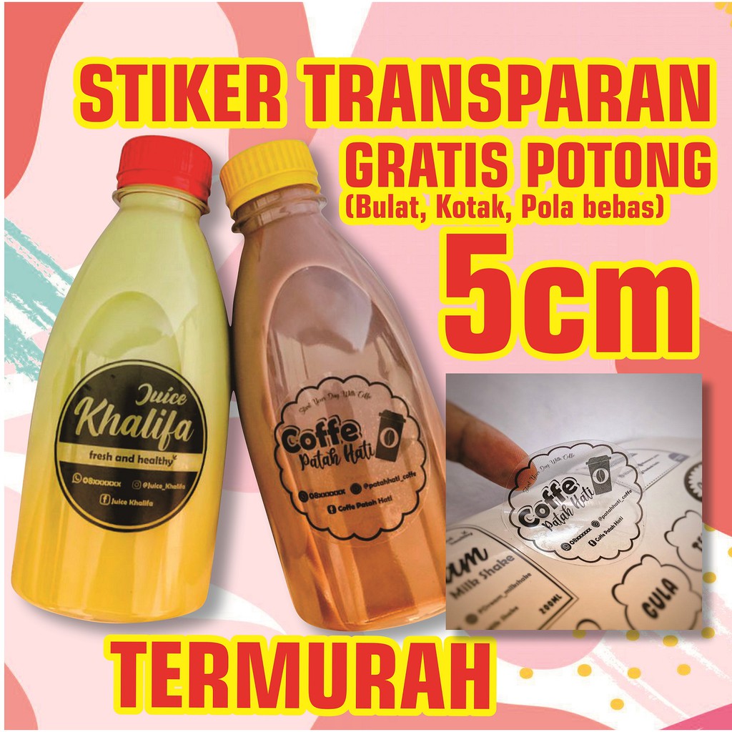 Cetak Stiker Transparan 5 cm potong BULAT Label Nama  