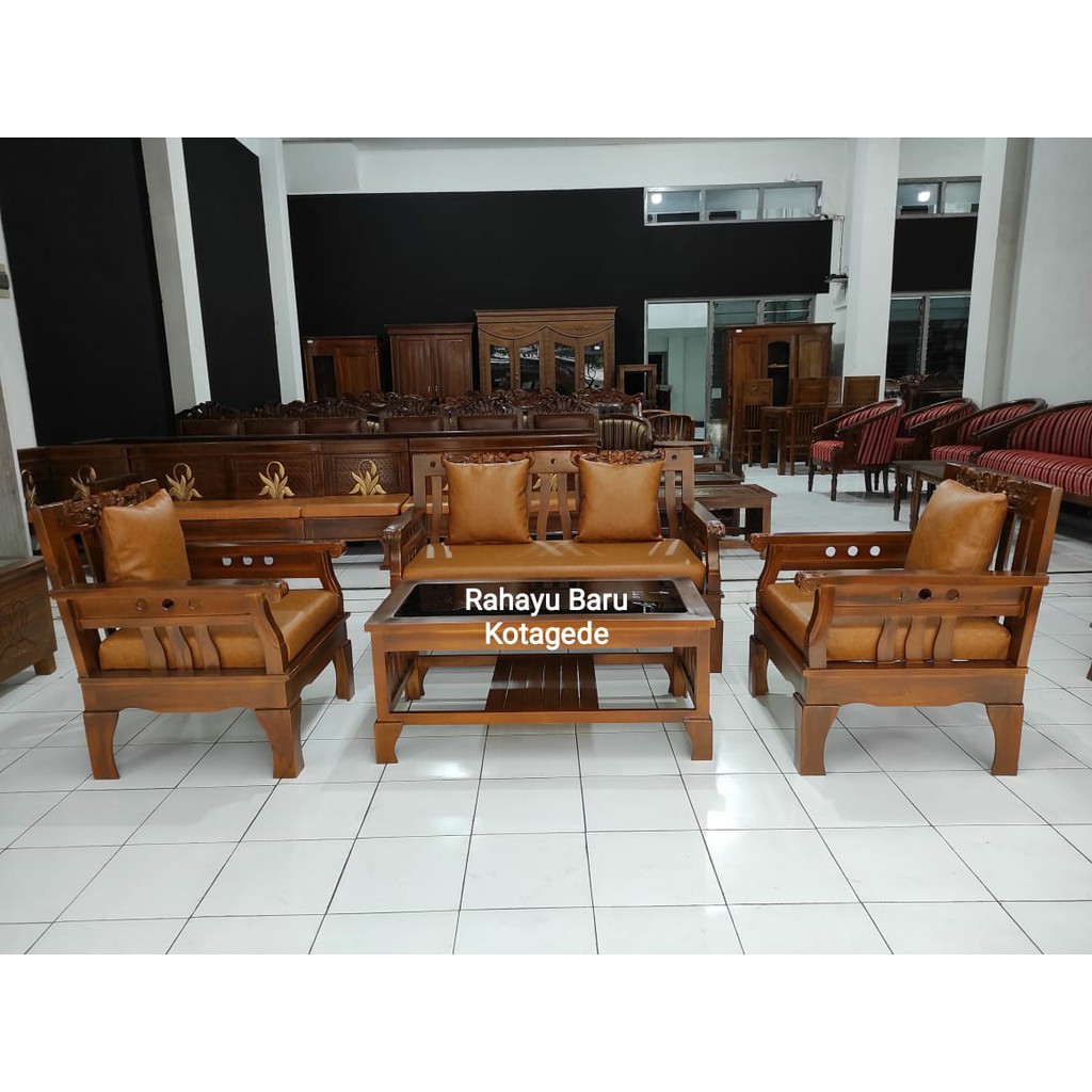 kursi tamu kayu lotus koper minimalis modern 2 1 1   sofa tamu kayu jati model kekinian
