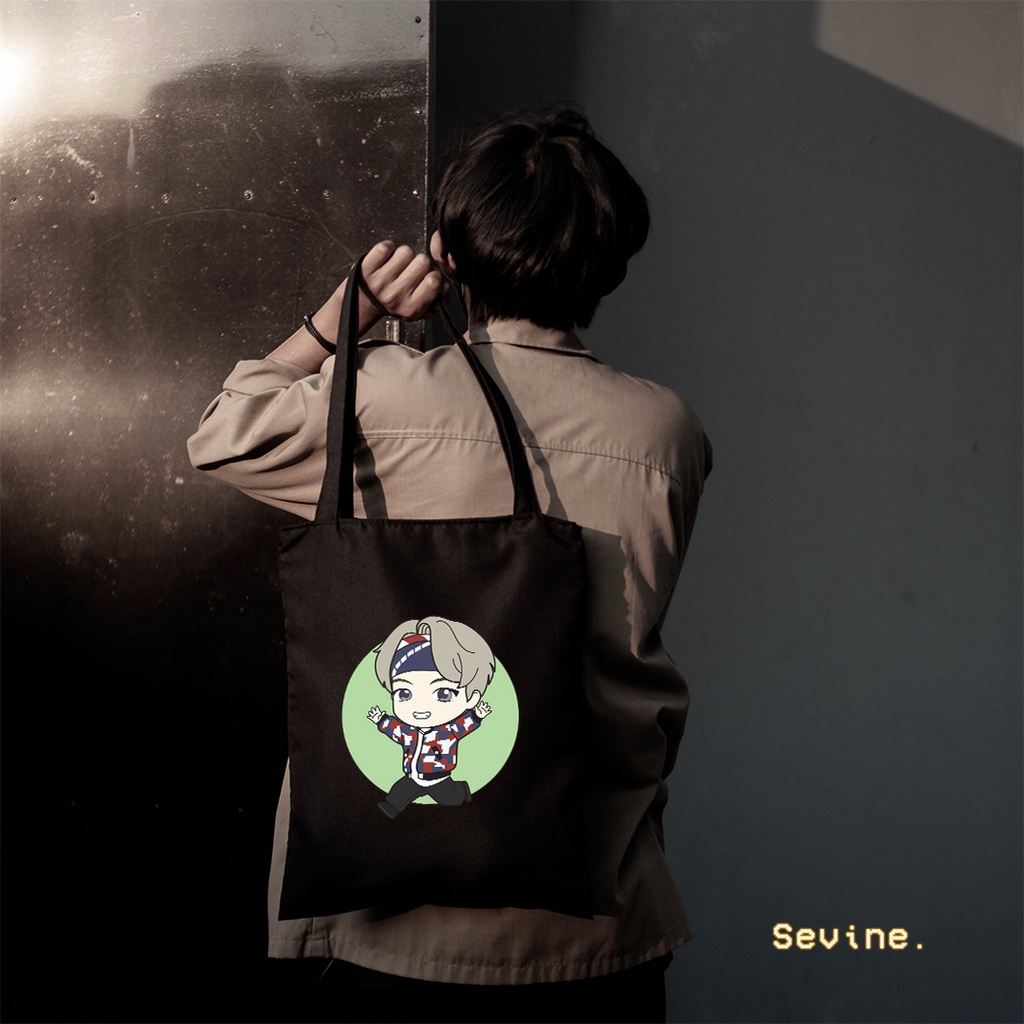 Sevine Totebag Tas Wanita Tote bag Resleting Cetak DTF Korean Style Black Series - CH4