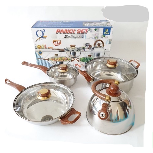 Q2 Cookware Panci Set Serbaguna stainless 8pcs - Q2 7208 terbaru