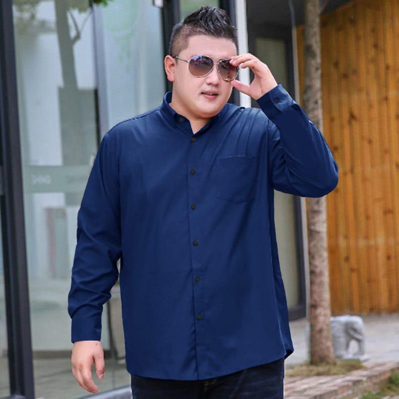 XXL - XXXL Kemeja / Hem Polos Pria Kasual Formal Lengan Panjang Ukuran Jumbo