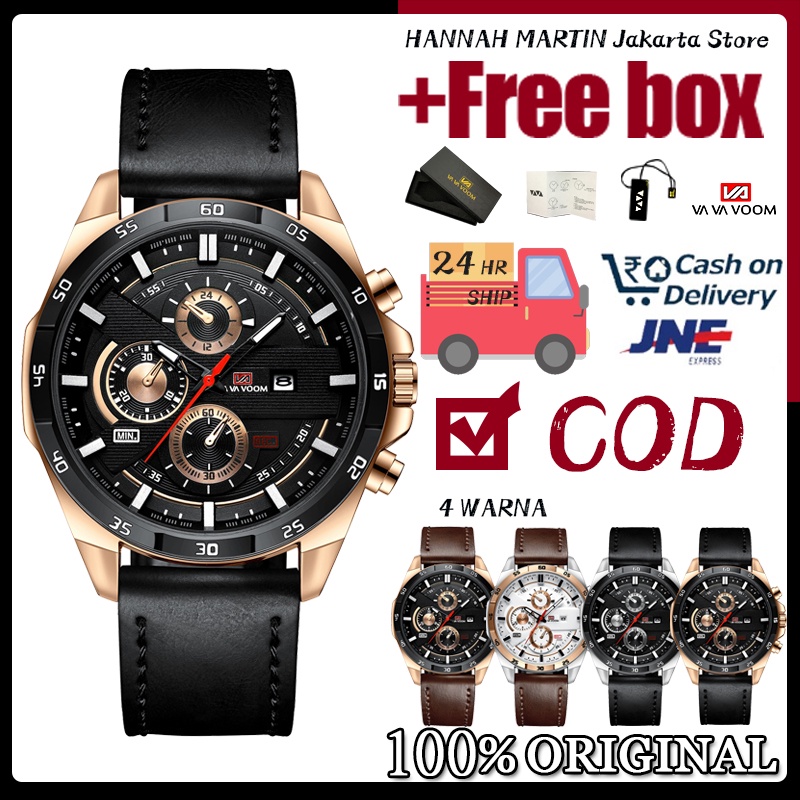 VAVA VOOM Jam Tangan Pria 100% Original Kronograf TANGAN COWOK Quartz Analog Kulit Mursh Gift COWO