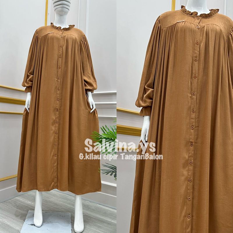 Gamis salvina ys ORI rayon kringkel lengan balon