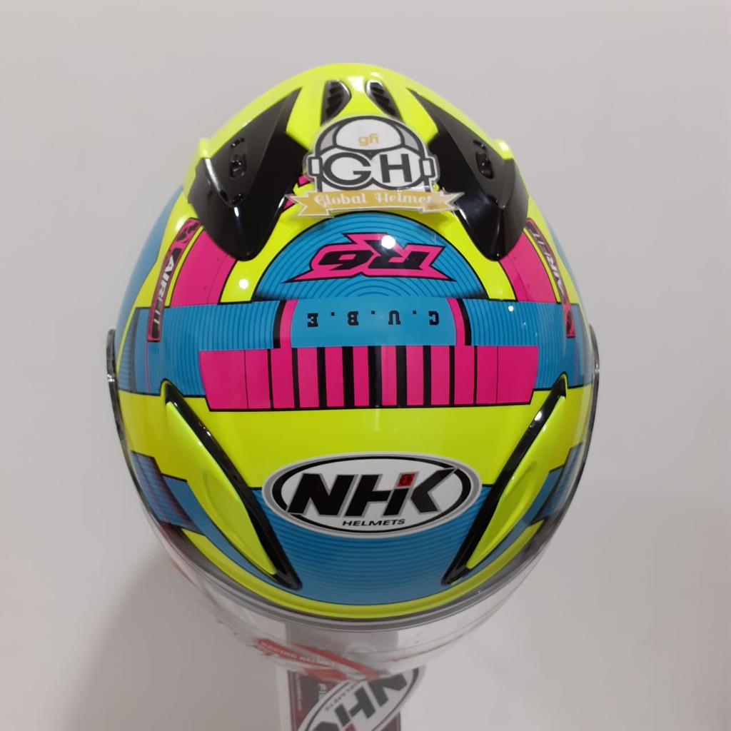 HELM HALF FACE NHK R6 R-6 MOTIF CUBE YELLOW FLO