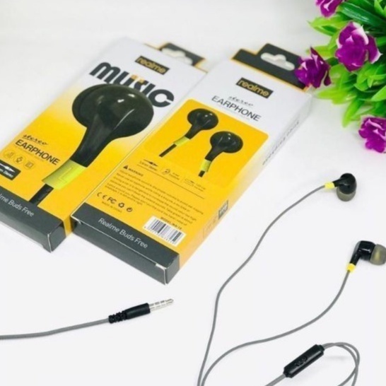 Earphone Realme M18 stereo bass music telfon headset mic