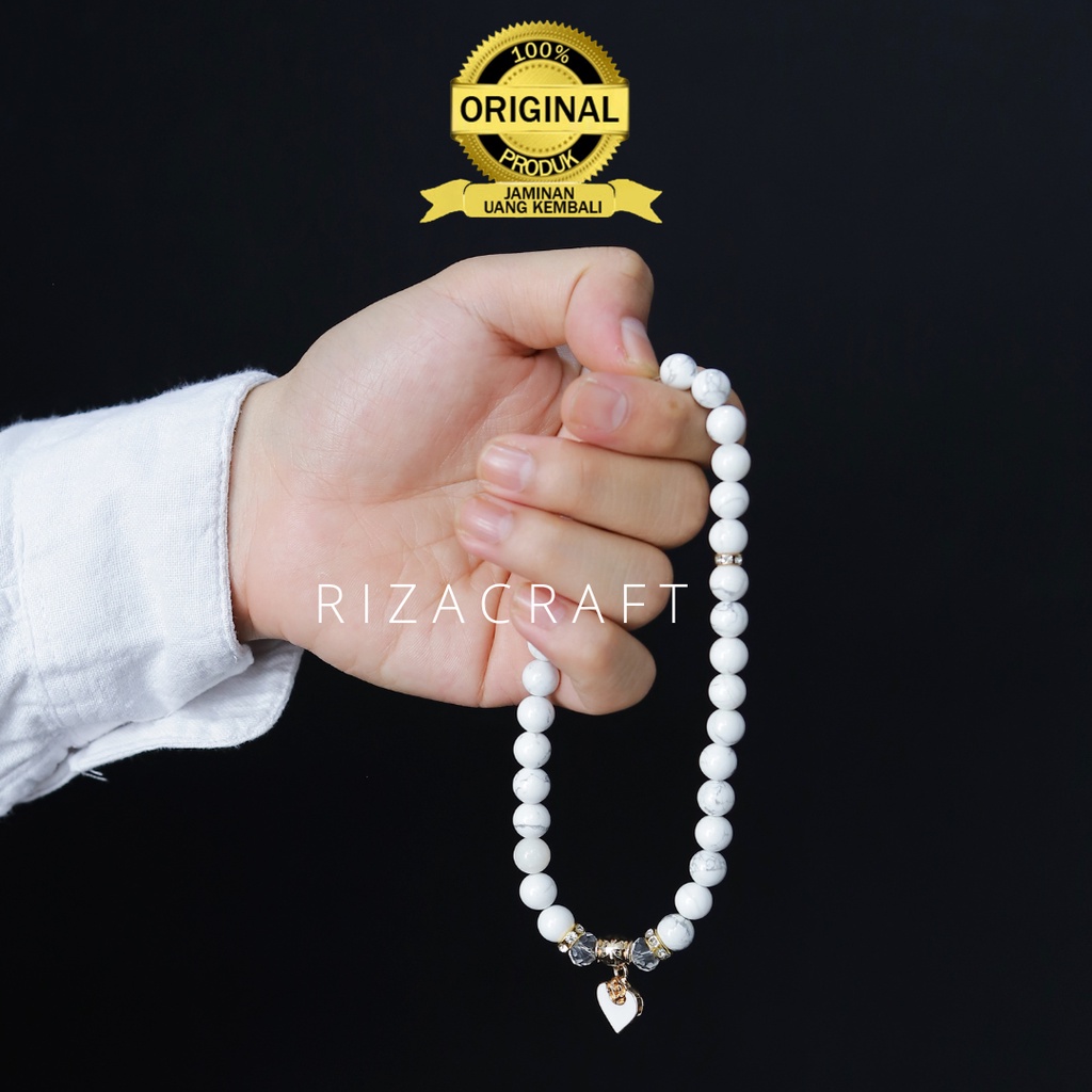 Tasbih Batu ASLI Akik Howlite Putih Alam Cantik Unik Natural Original 33 Butir untuk Wanita