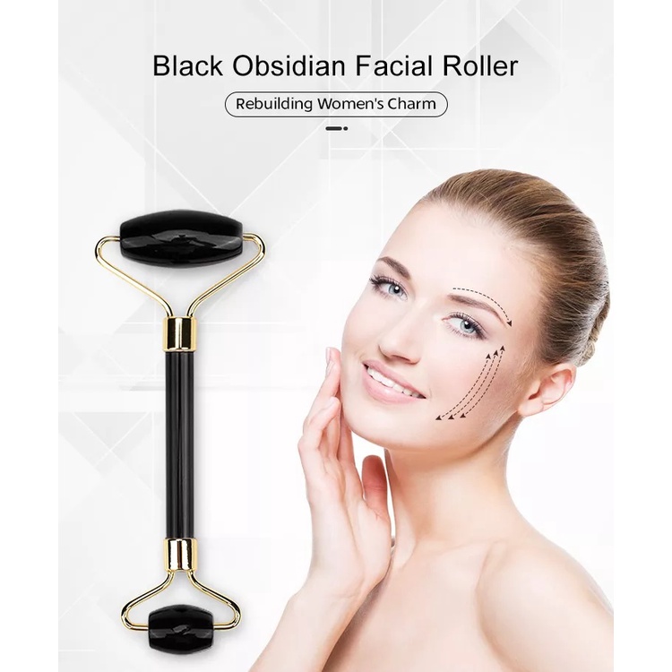 (READY JAKARTA) Jade roller black obsidian real stone face massager