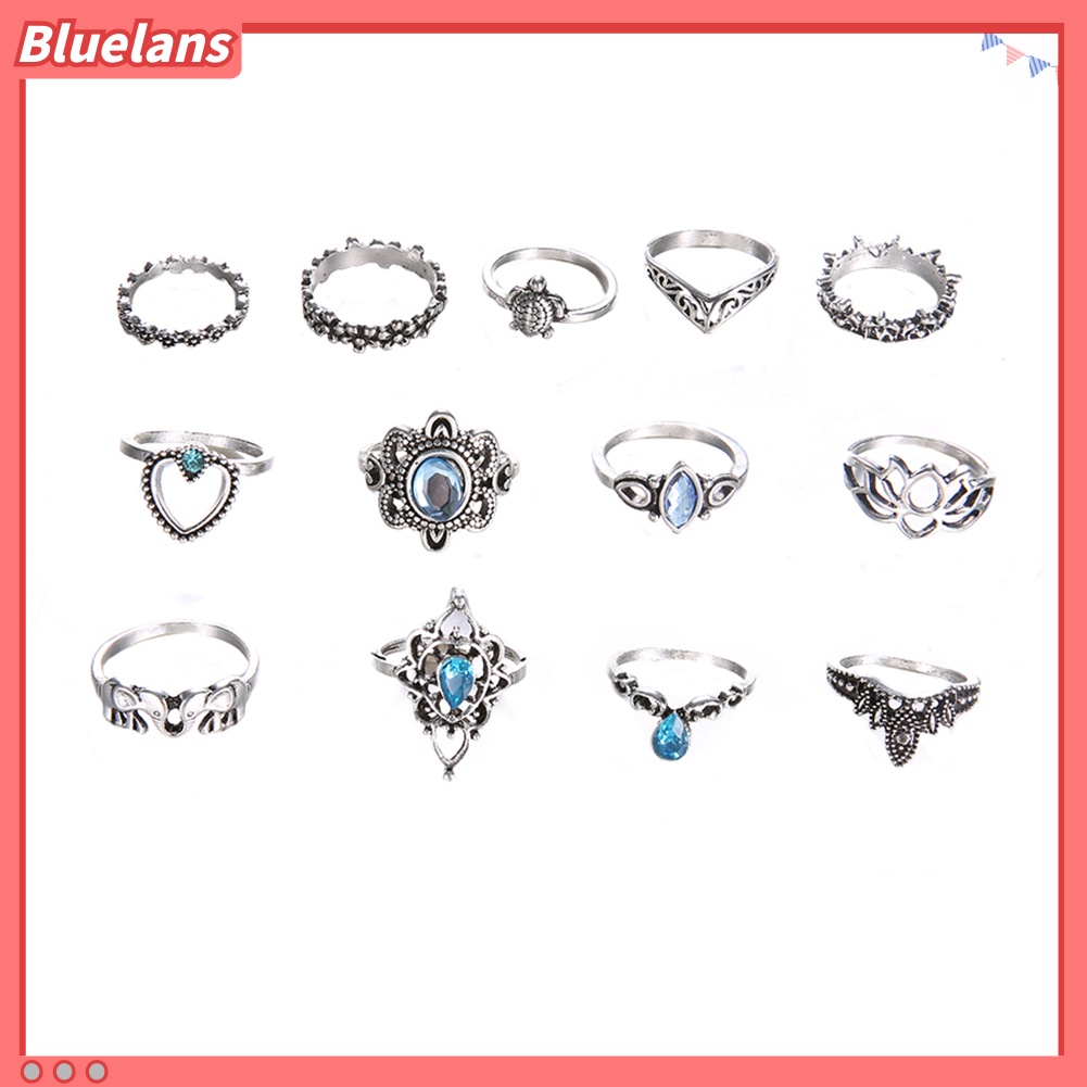 Bluelans 13Pcs Boho Hollow Stacking Ring Set Knuckle Midi Tip Finger Party Women Jewelry