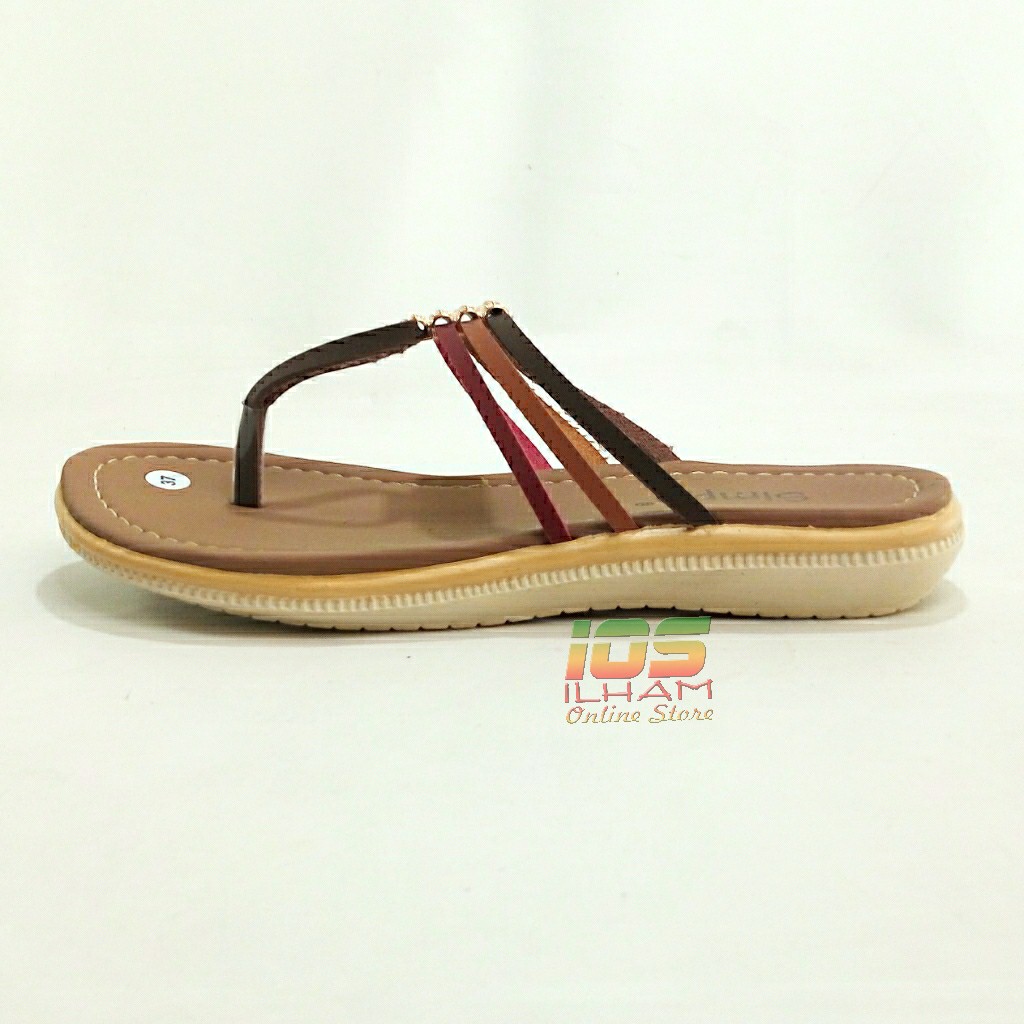 Sandal Wanita Jepit Flat Simple 3 Tali Hak 2cm Size 37-40 Coklat