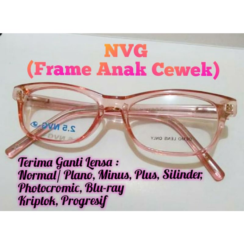 Frame Lensa Kacamata Anak Perempuan Normal/ Plano Minus Plus Silinder Photocromic Blueray Kriptok Pr