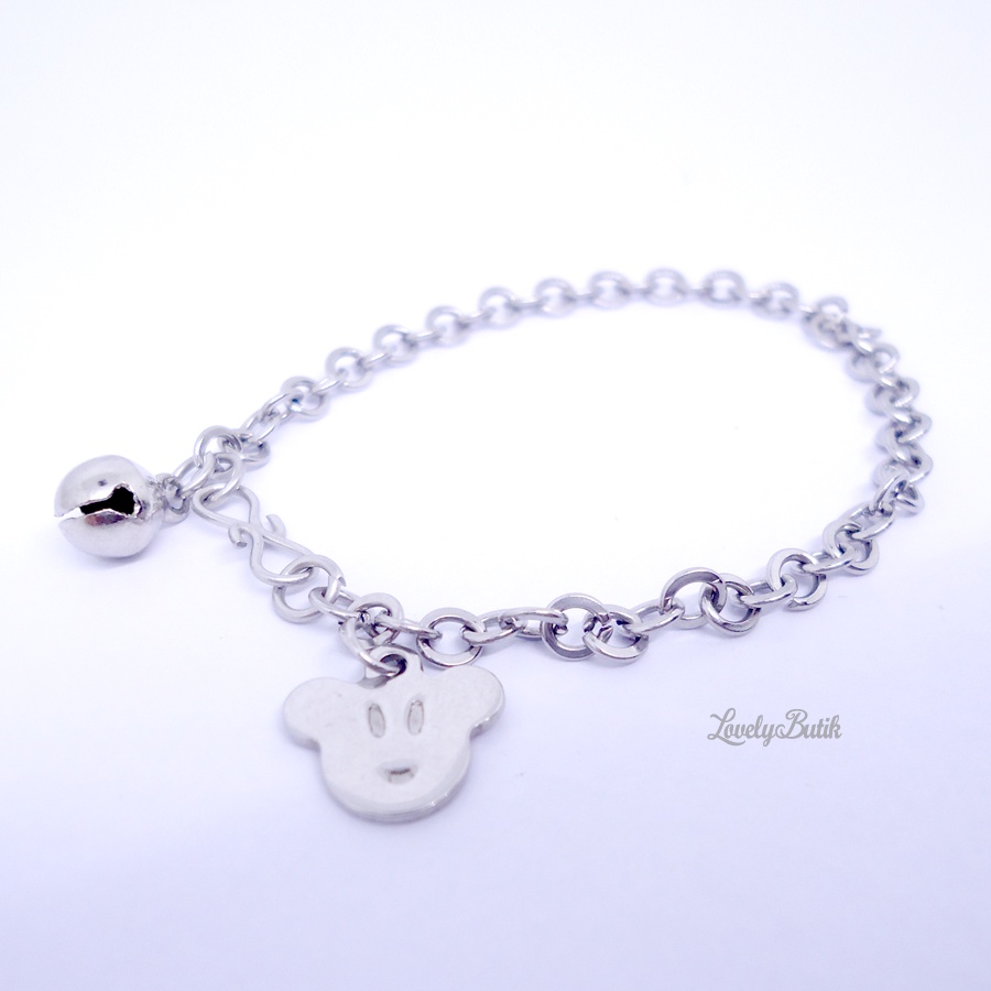 Lovelybutik - Gelang Tangan Bayi Monel Rantai Kerincing Krincing Baby 0-2 Tahun Model MKT Kecil Bayi Krincingan Baja Putih Stainless Steel Terbaru