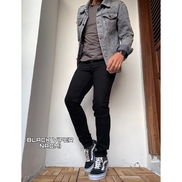 CELANA PANJANG JEANS PRIA HITAM POLOS BLACK VIPER TIDAK LUNTUR COD NAOMI JEANS BLACK STRECH