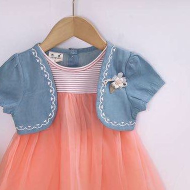 HappyOliver DRESS DENIM FLOWER VEST 2102 EBV Baju Dress Anak Perempuan Import Model Gaun/Baju Dress Anak Perempuan Import/Dress Bayi Perempuan/Gaun Bayi Perempuan/Dress Pesta/Dress Bayi