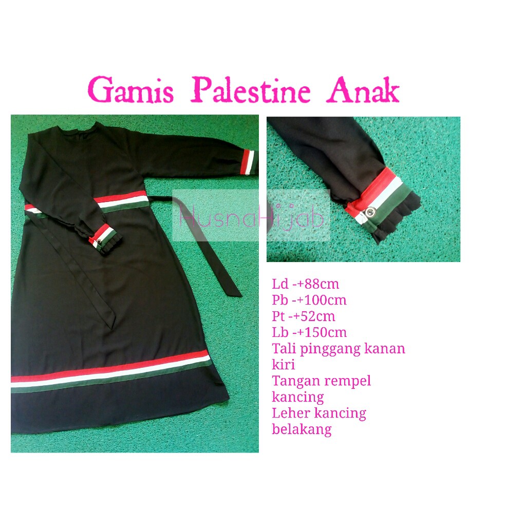 [HUSNA HIJAB] Gamis Palestine Untuk Anak Usia SD Free Cadar / Set Gamis Palestina Anak Free Cadar