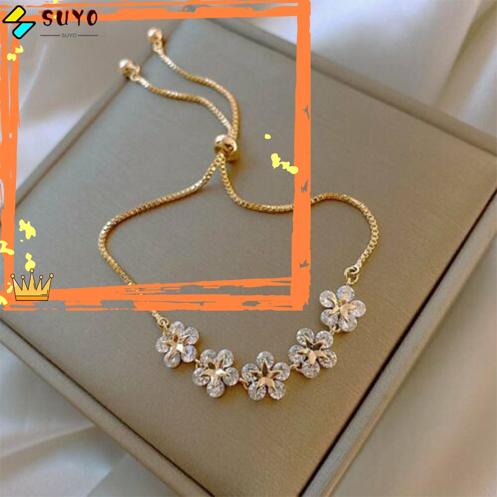 Suyou Gelang Tangan Wanita Desain Bunga Hias Kristal Zircon Adjustable