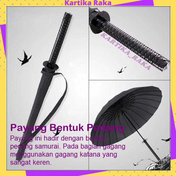 KR Payung Besar Jumbo Kuat Unik Jepang Bentuk Pedang Samurai Ninja Gagang Katana Hitam Lapisan ANTI UV Diameter 103 CM