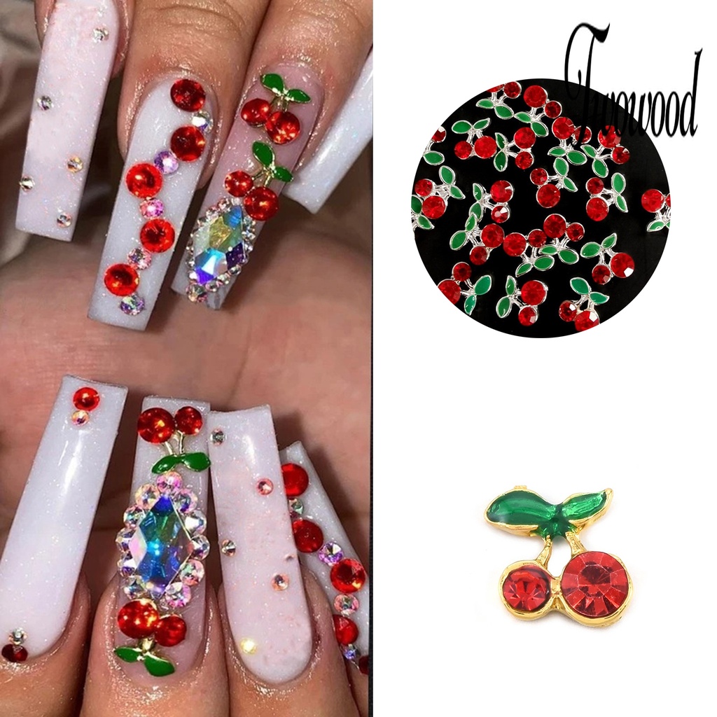 10 Pcs Aksesoris Perhiasan Nail Art 3D Bentuk Cherry Bahan Alloy