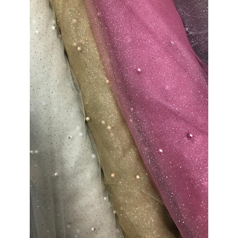 Kain Tile Mutiara Glitter Bahan Soft Tulle Polos Gliter Meteran