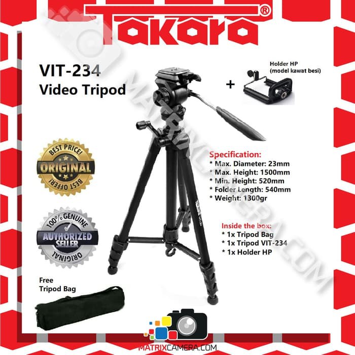 Takara VIT-234 Fluid Head Video Tripod + HP Holder