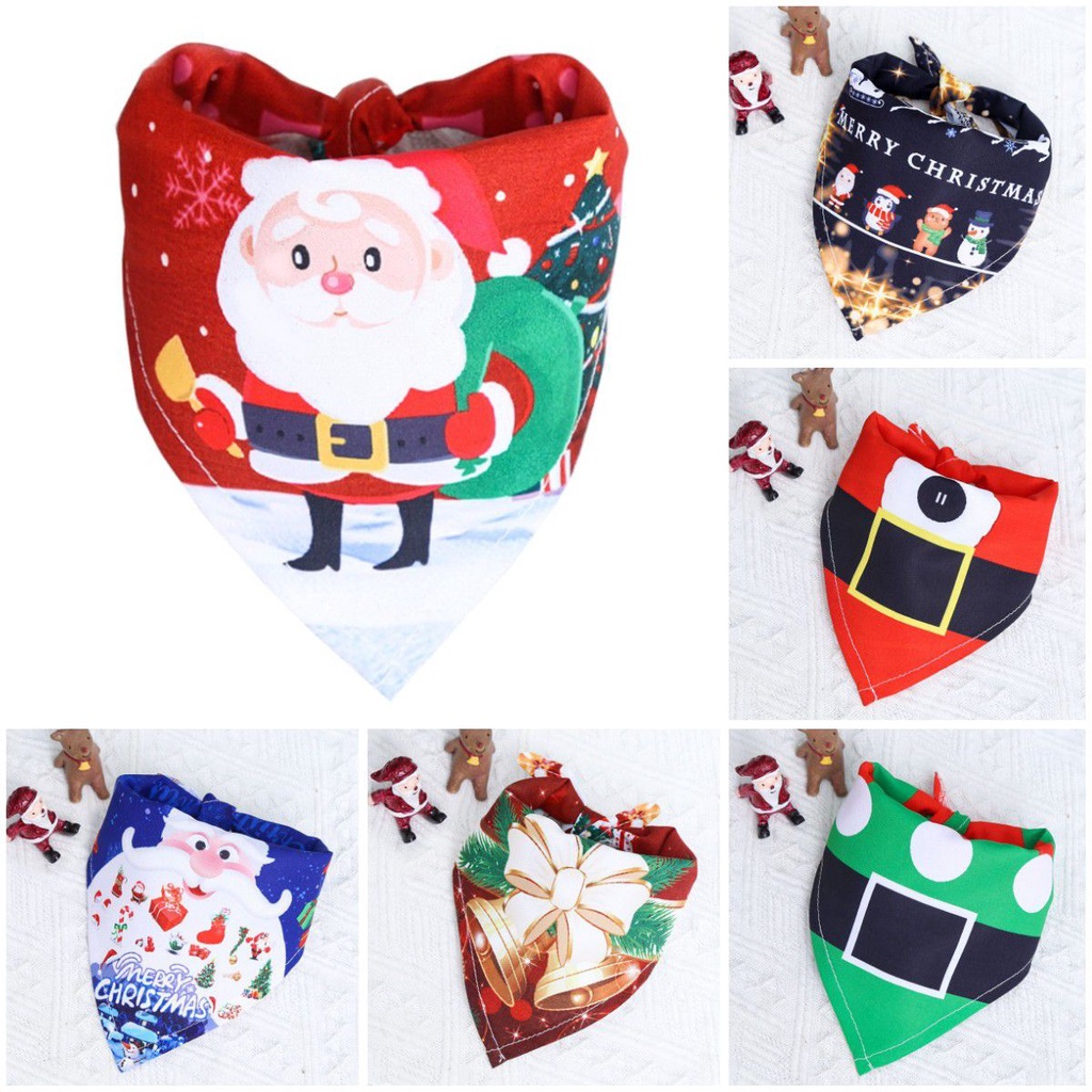 【100% Cotton 】Christmas Dog Bandana Reversible Triangle Bibs Scarf Cat Large Pets Accessories