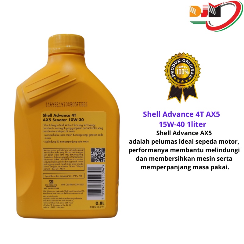 Oil Shell Advance AX5 4T Oil 15W40 1L Original