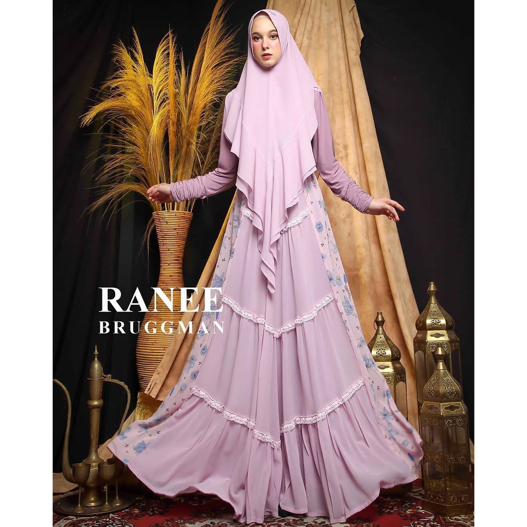 AISHA By RANEE BRUGGMAN, DRESS Maxy Panjang Set Khimar GAMIS SYARI PREMIUM MOTIF Bunga All Size Fit