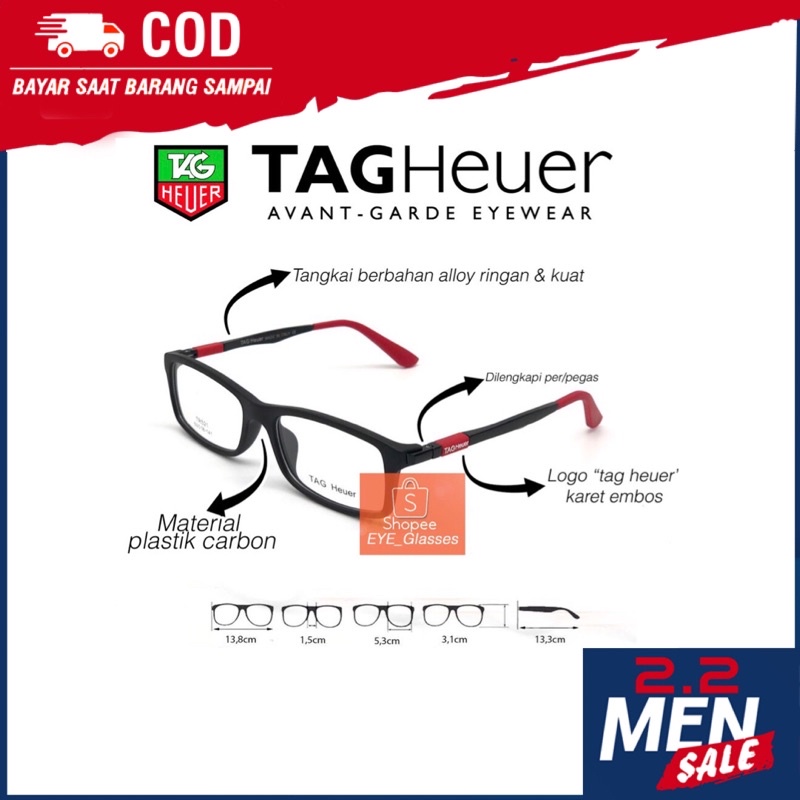 Frame Kacamata Tag Heuer 521 TH521 Pria Wanita Minus Silinder Photochromic Bluray BLUECHROMIC