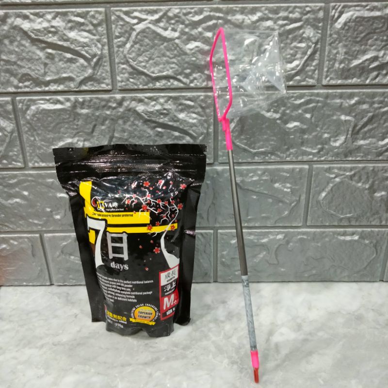 Paket Pakan Ikan + Serokan Mini Pelet Groomer 7 Days Size M 250 Gr