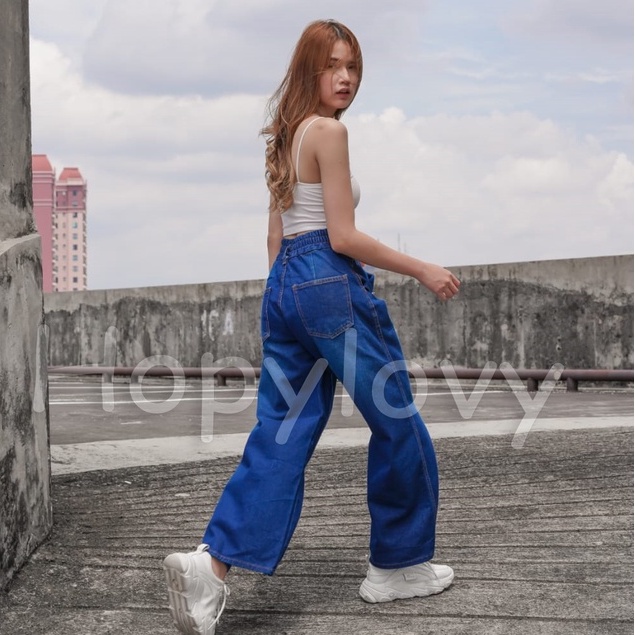 HOPYLOVY - Celana Panjang Kulot Highwaist Jeans Wanita Double Button Destiny