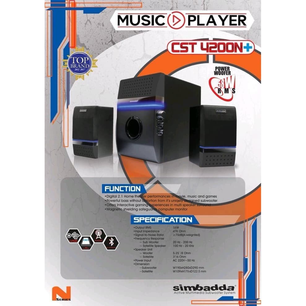 SPEAKER 2.1 MULTIMEDIA SIMBADDA CST 4200N+ PLUS MUSIC PLAYER SUBWOOFER