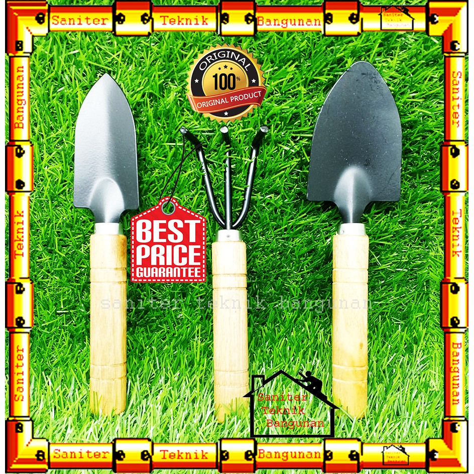 ALAT BERKEBUN SET 3 SEDANG GAGANG KAYU-GARDEN TOOLS-ALAT KEBUN-ALAT TAMAN-SEKOP-GARUKAN