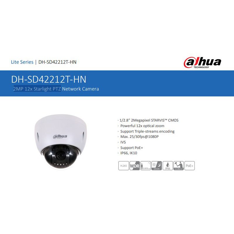 Dahua CCTV PTZ Network Camera SD42212T-HN-S2 2MP 12x Starlight PTZ